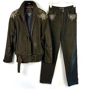 Vintage 1980’s Dark Brown Denim Jacket and Pants - Two Piece Set - XS/S